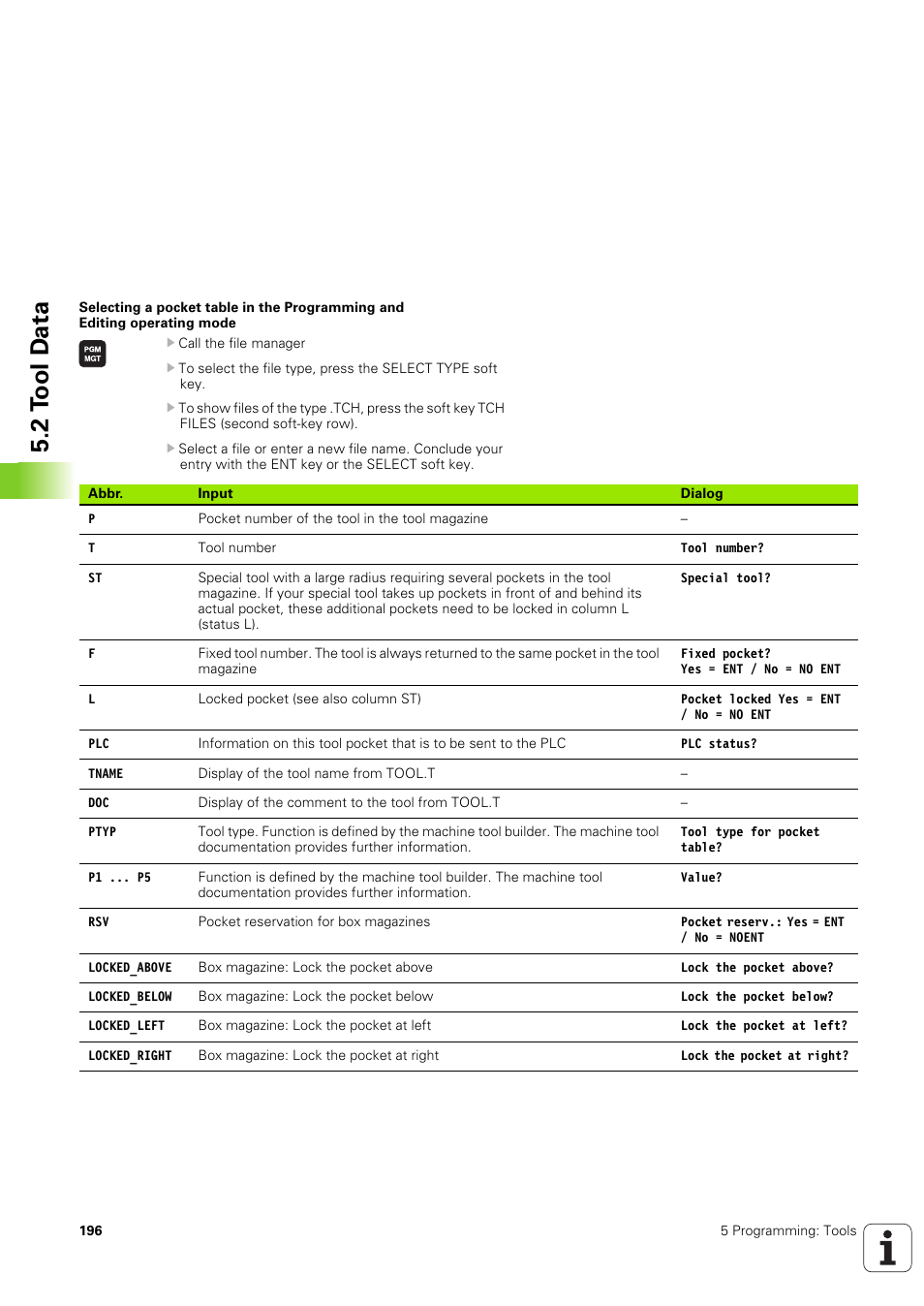 2 t o ol d a ta | HEIDENHAIN iTNC 530 (340 49x-03) User Manual | Page 196 / 753