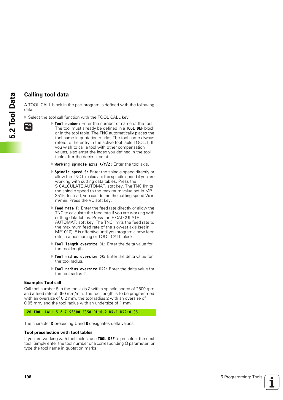 Calling tool data, 2 t o ol d a ta | HEIDENHAIN iTNC 530 (340 49x-03) User Manual | Page 198 / 753