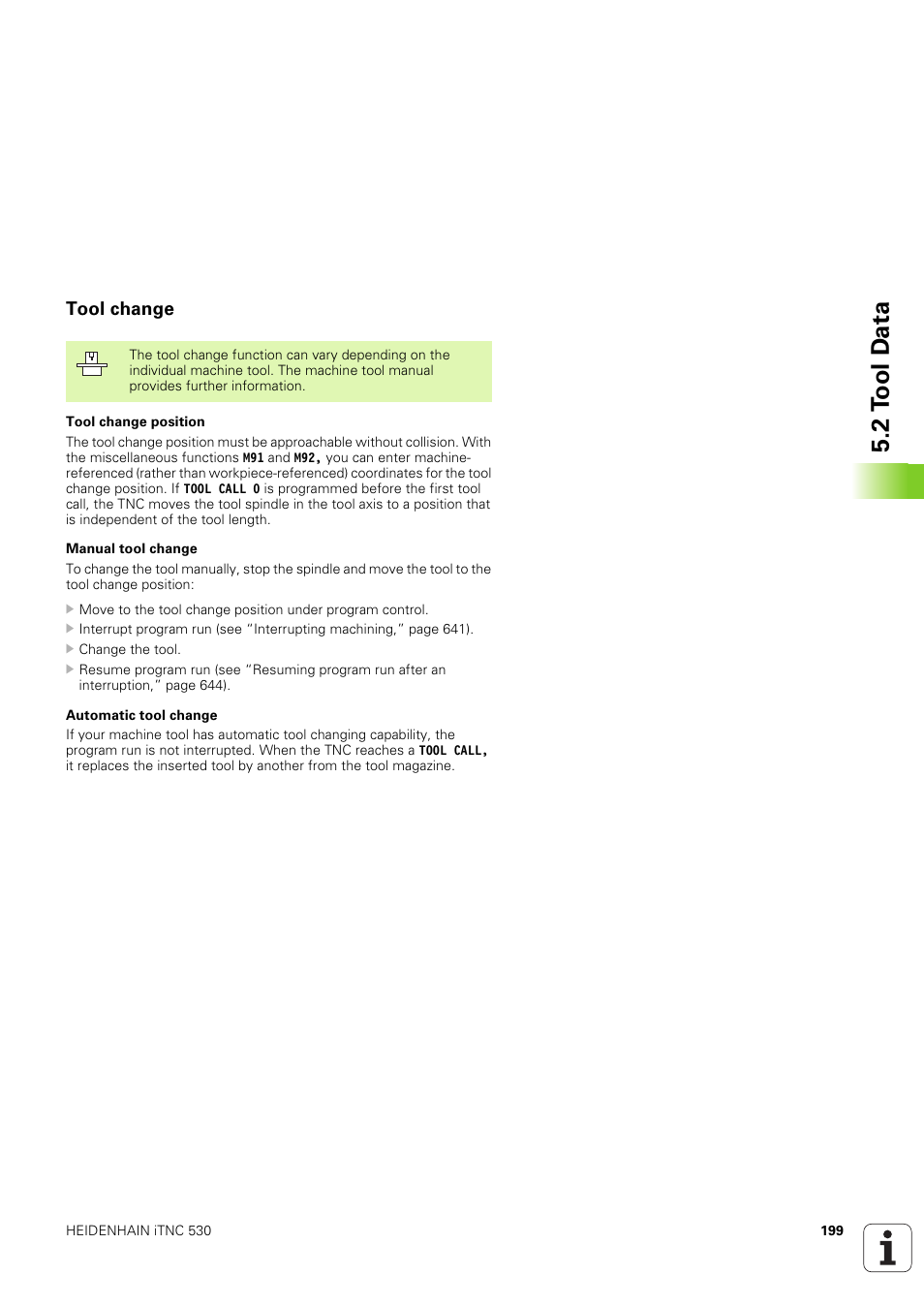 Tool change, 2 t o ol d a ta | HEIDENHAIN iTNC 530 (340 49x-03) User Manual | Page 199 / 753