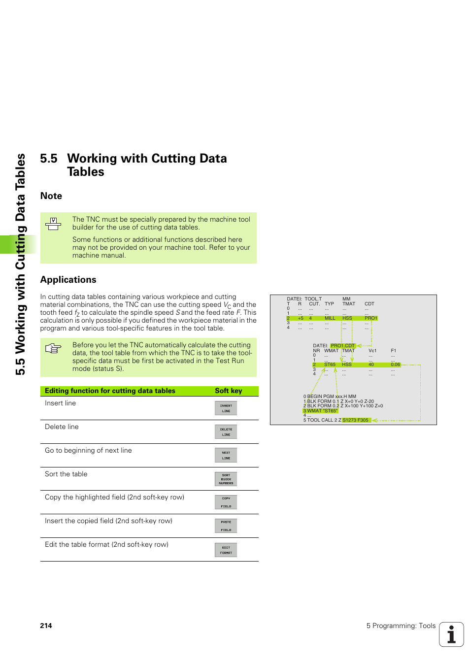 5 working with cutting data tables, Note, Applications | HEIDENHAIN iTNC 530 (340 49x-03) User Manual | Page 214 / 753