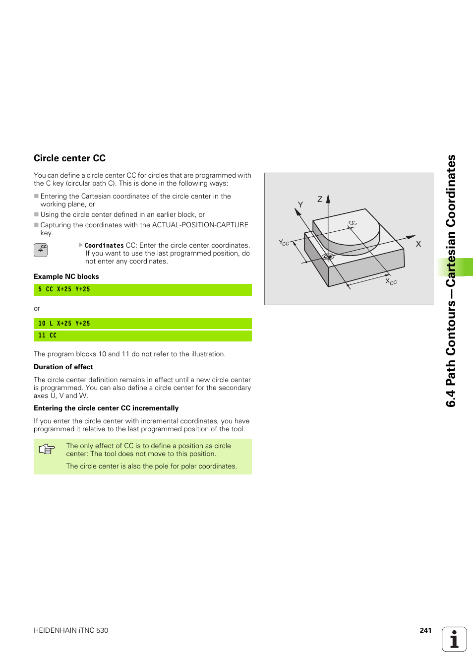 Circle center cc, 4 p a th cont ours—car te sian coor dinat e s | HEIDENHAIN iTNC 530 (340 49x-03) User Manual | Page 241 / 753