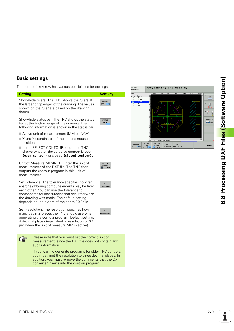 Basic settings, 8 pr ocessing dxf files (sof tw ar e option) | HEIDENHAIN iTNC 530 (340 49x-03) User Manual | Page 279 / 753