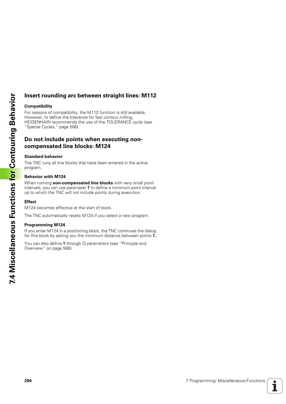 Insert rounding arc between straight lines: m112 | HEIDENHAIN iTNC 530 (340 49x-03) User Manual | Page 294 / 753