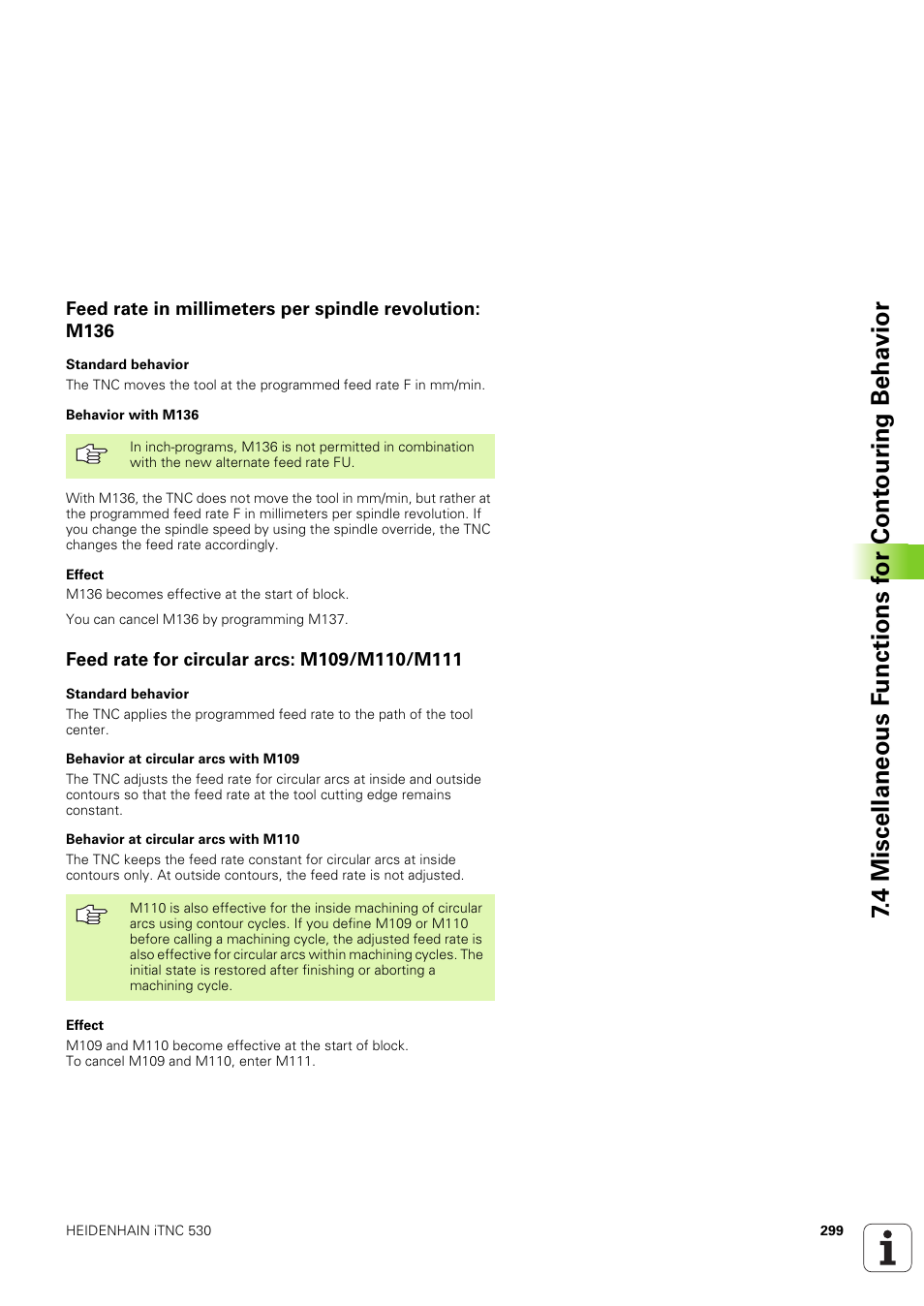 Feed rate for circular arcs: m109/m110/m111 | HEIDENHAIN iTNC 530 (340 49x-03) User Manual | Page 299 / 753