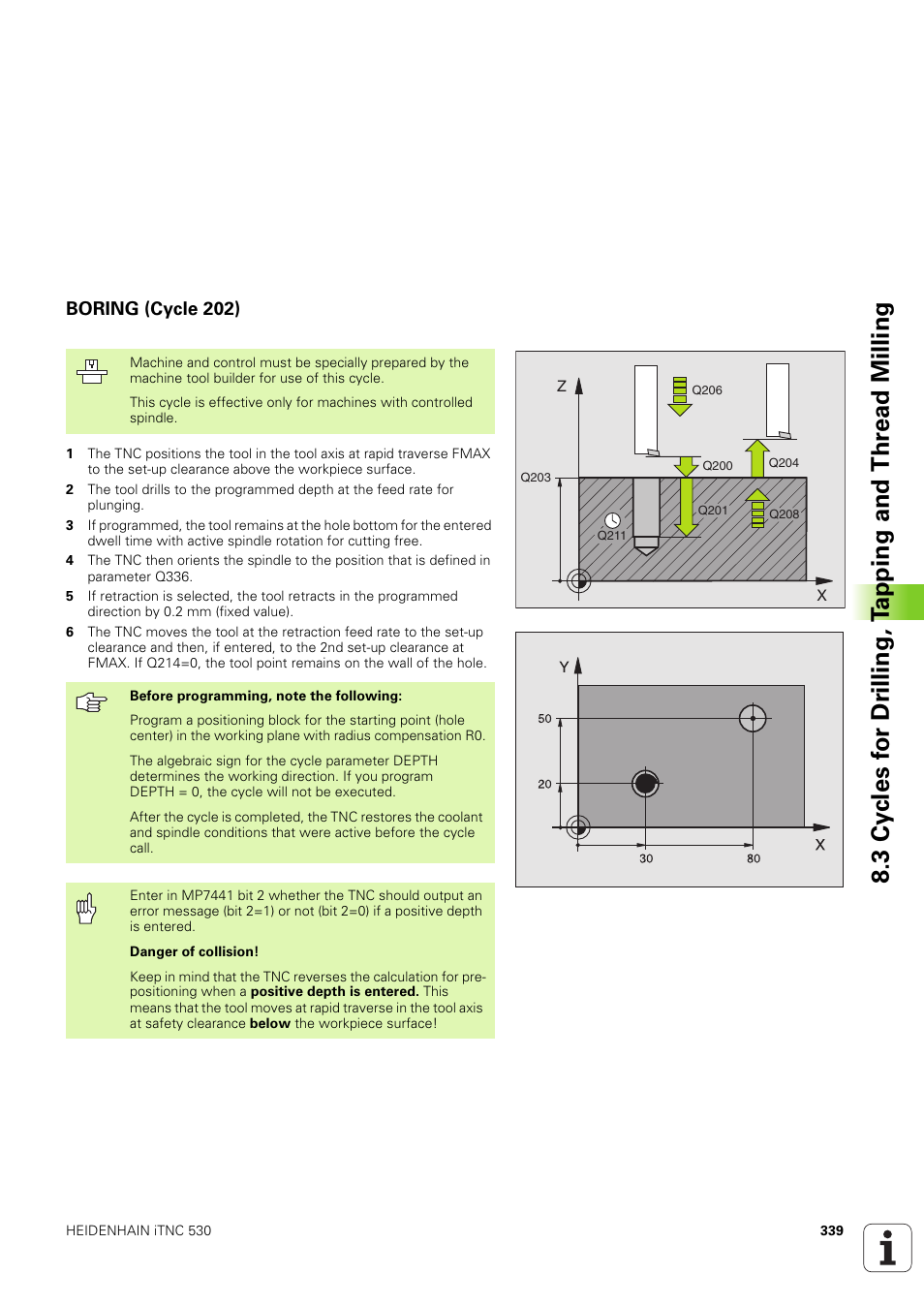 Boring (cycle 202) | HEIDENHAIN iTNC 530 (340 49x-03) User Manual | Page 339 / 753