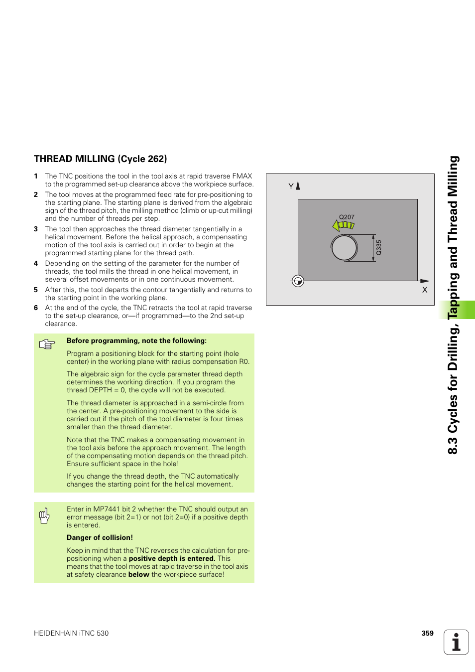 Thread milling (cycle 262) | HEIDENHAIN iTNC 530 (340 49x-03) User Manual | Page 359 / 753