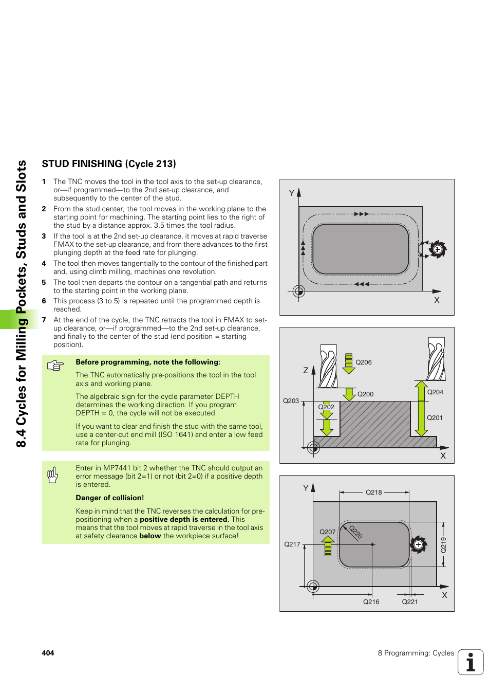 Stud finishing (cycle 213) | HEIDENHAIN iTNC 530 (340 49x-03) User Manual | Page 404 / 753