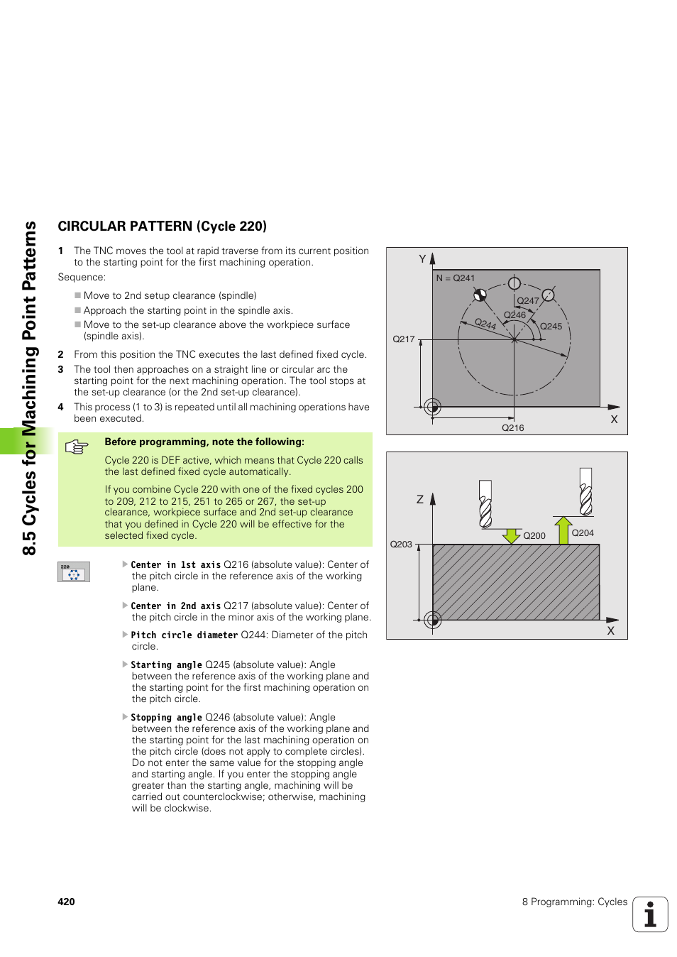 Circular pattern (cycle 220) | HEIDENHAIN iTNC 530 (340 49x-03) User Manual | Page 420 / 753