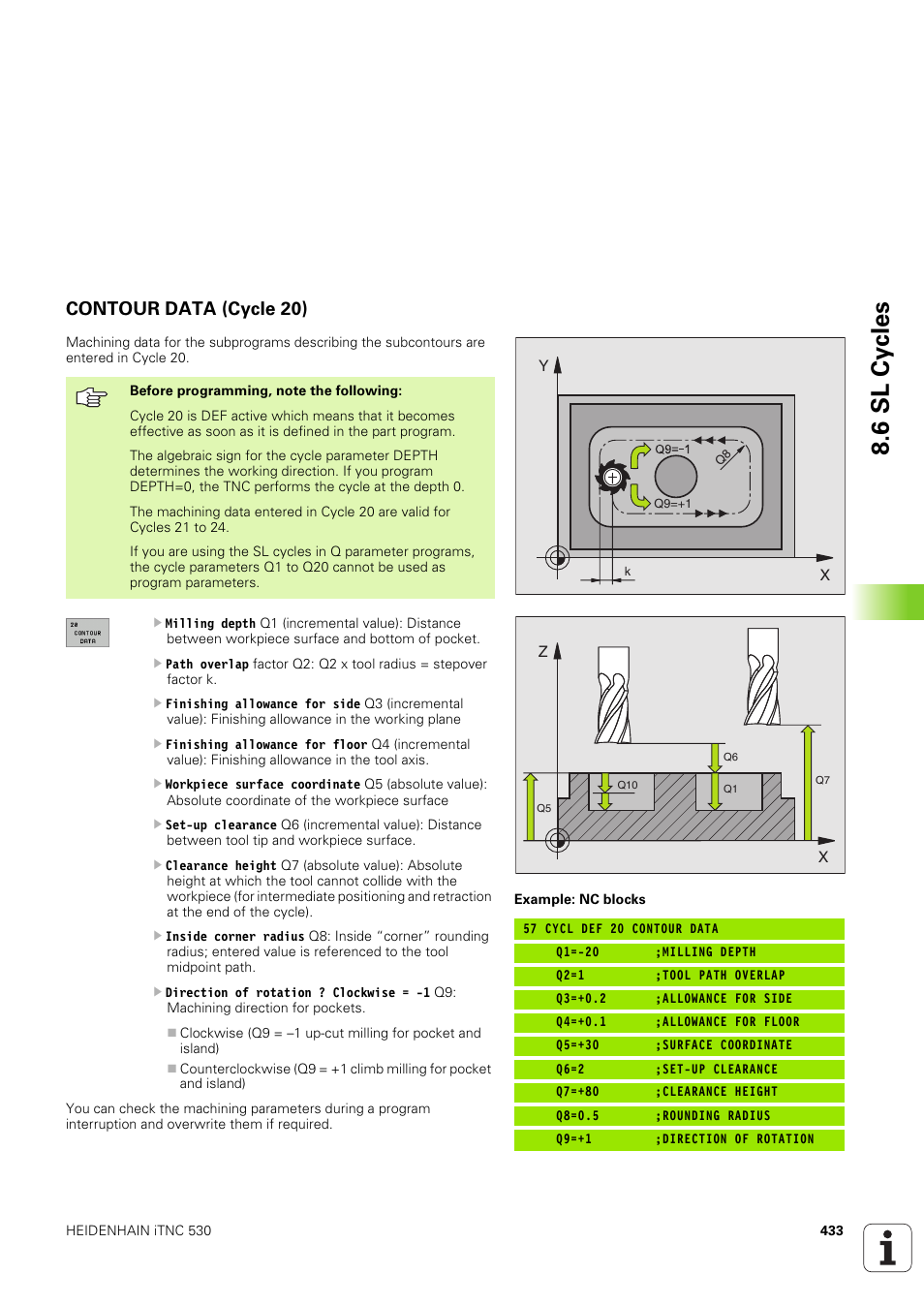 Contour data (cycle 20), 6 sl cy cles | HEIDENHAIN iTNC 530 (340 49x-03) User Manual | Page 433 / 753