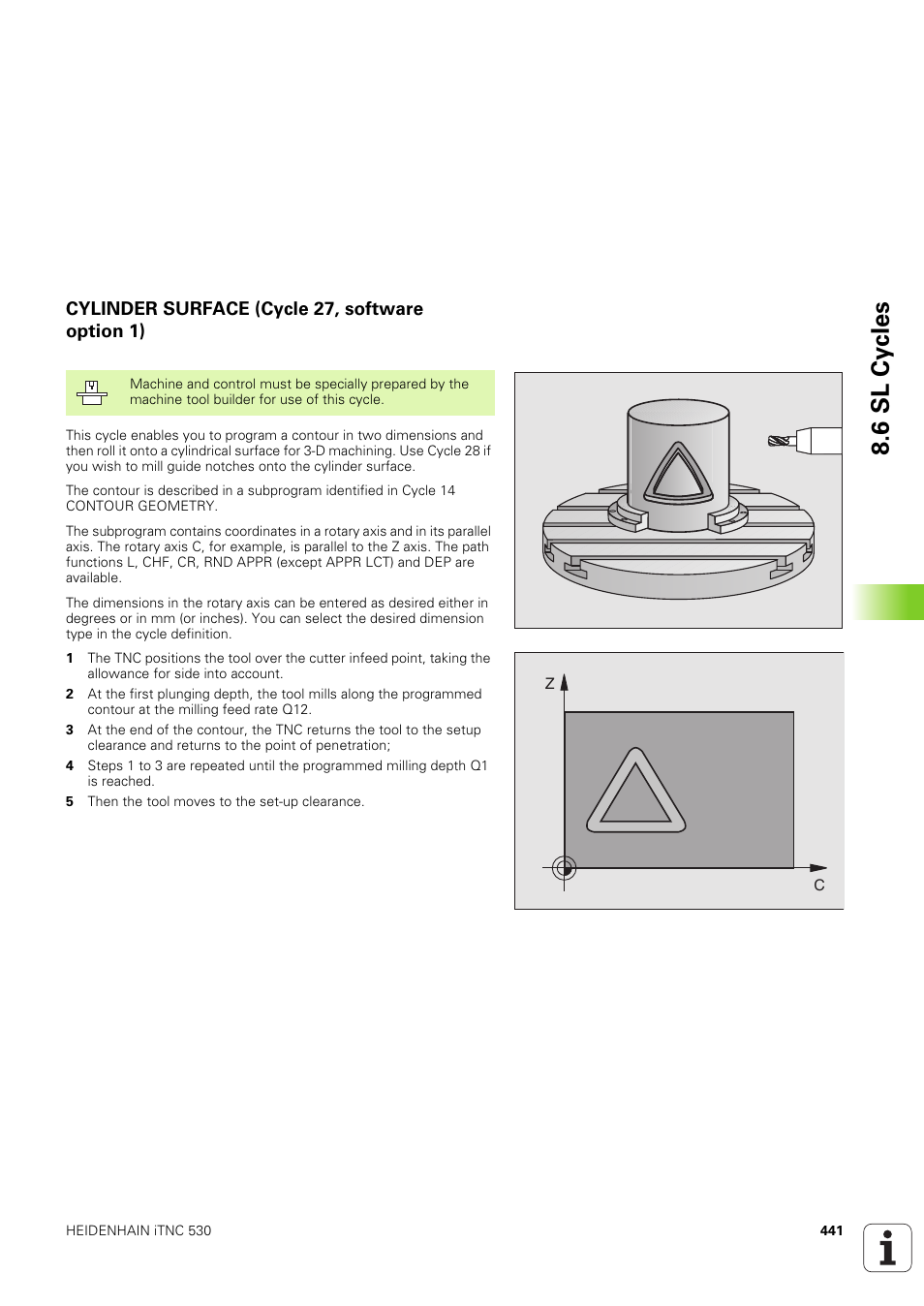 Cylinder surface (cycle 27, software option 1), 6 sl cy cles | HEIDENHAIN iTNC 530 (340 49x-03) User Manual | Page 441 / 753