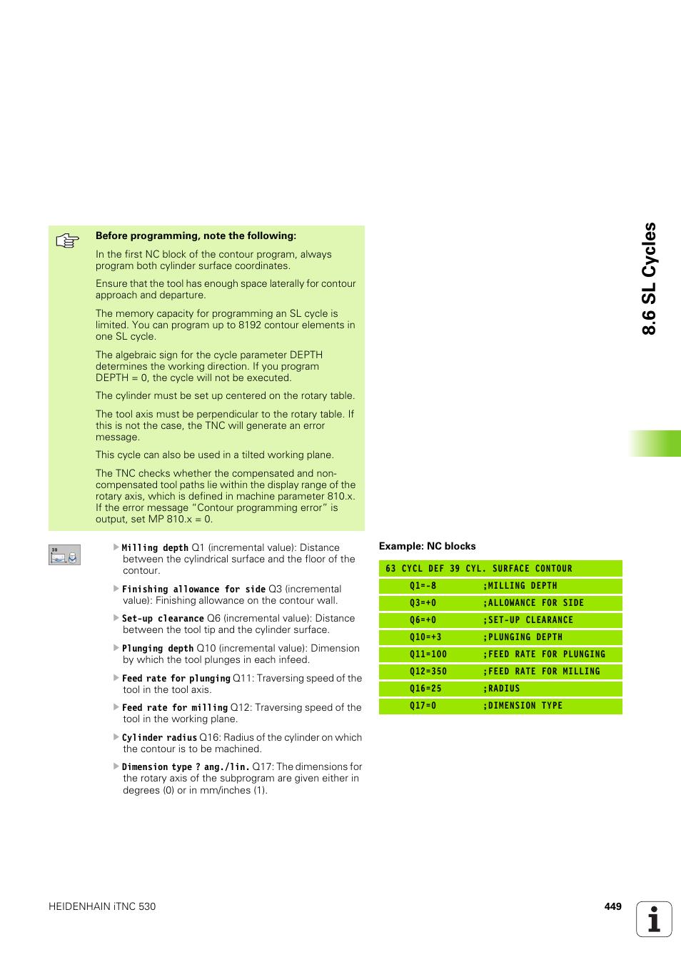 6 sl cy cles | HEIDENHAIN iTNC 530 (340 49x-03) User Manual | Page 449 / 753