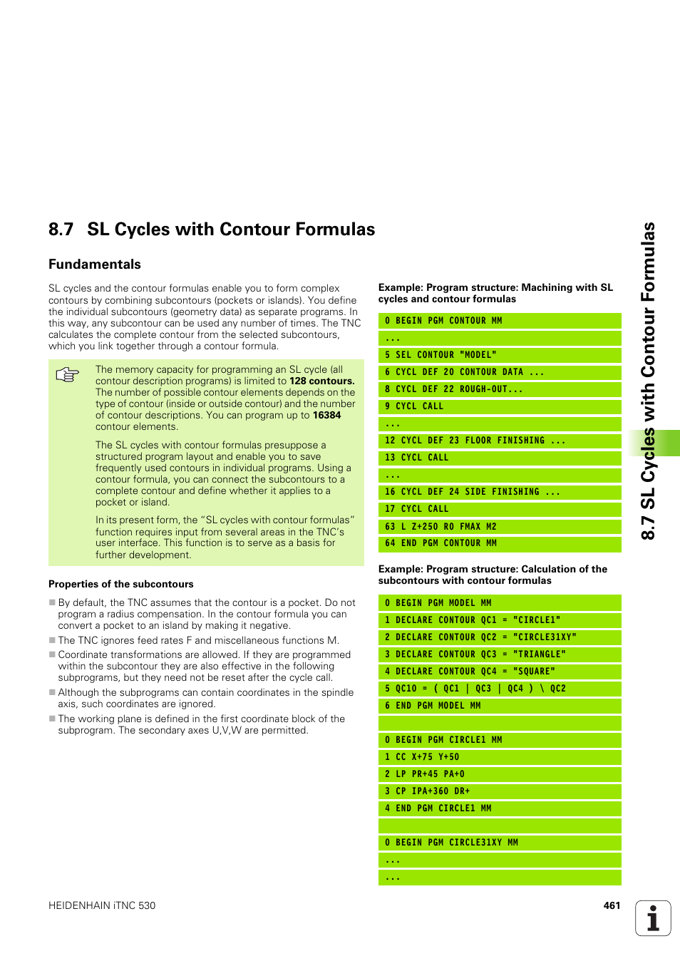 7 sl cycles with contour formulas, Fundamentals | HEIDENHAIN iTNC 530 (340 49x-03) User Manual | Page 461 / 753