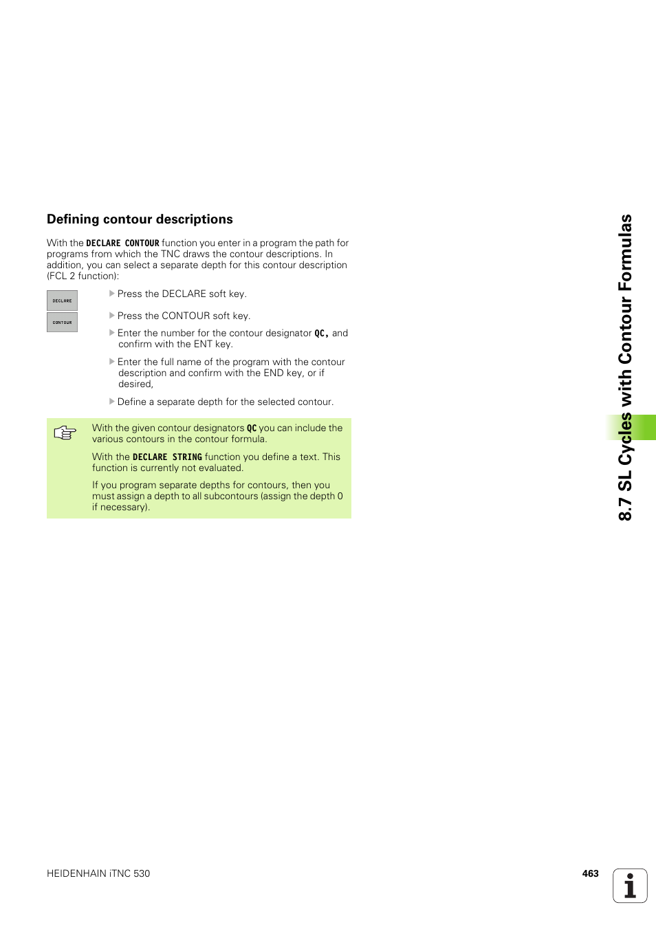 Defining contour descriptions, 7 sl cy cles with cont our f o rm ulas | HEIDENHAIN iTNC 530 (340 49x-03) User Manual | Page 463 / 753