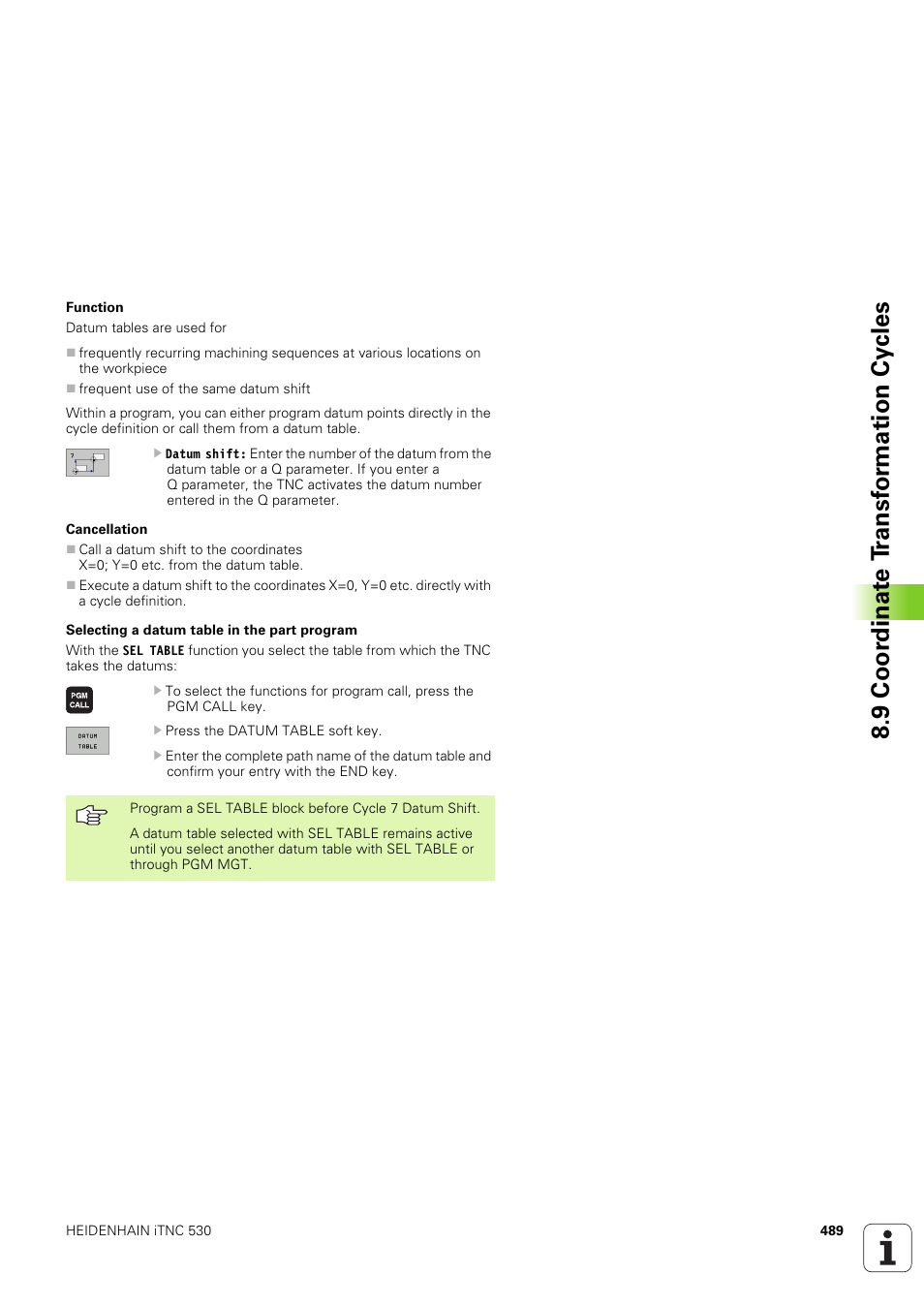 9 coor dinat e t ransf or mation cy cles | HEIDENHAIN iTNC 530 (340 49x-03) User Manual | Page 489 / 753