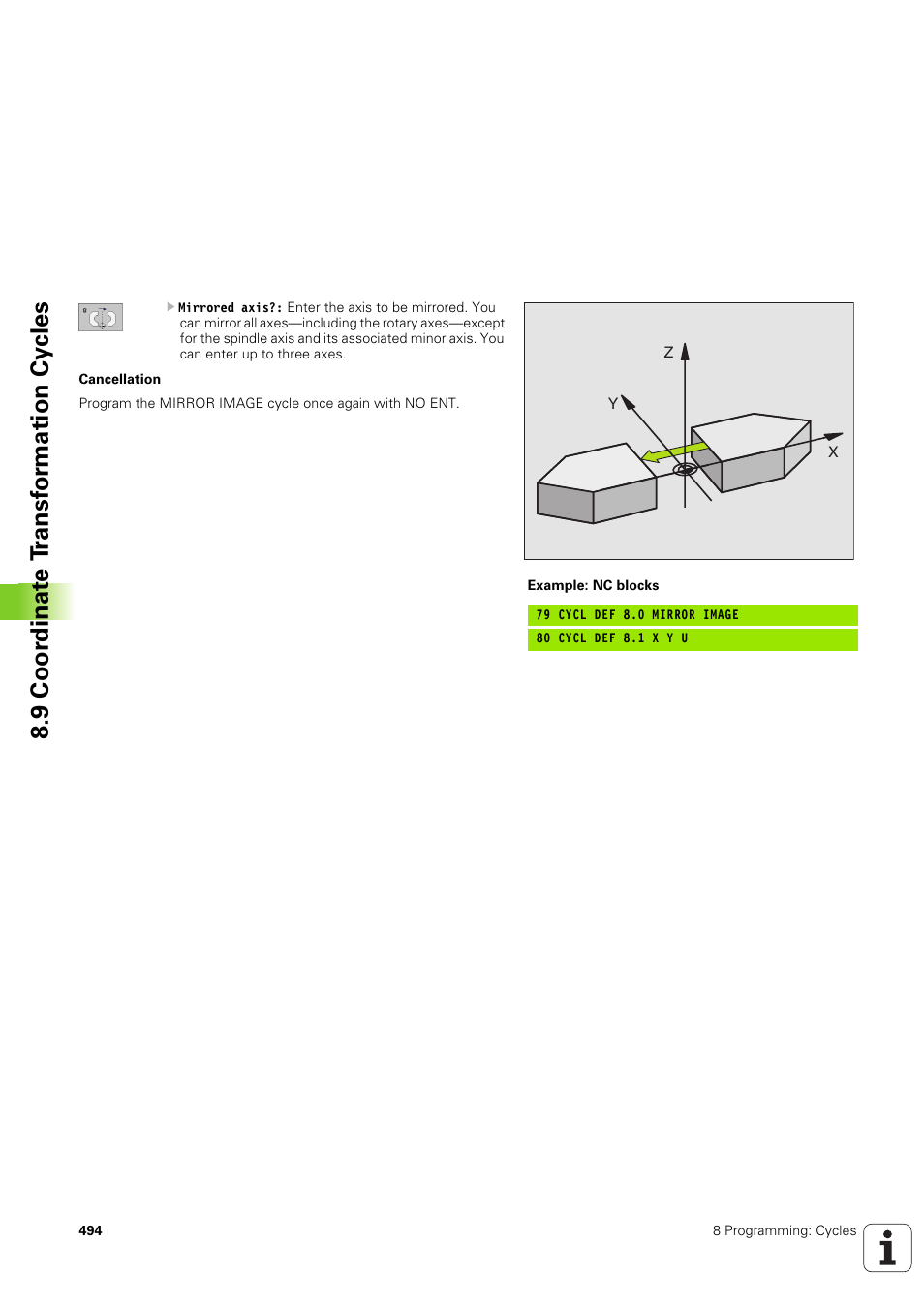 9 coor dinat e t ransf or mation cy cles | HEIDENHAIN iTNC 530 (340 49x-03) User Manual | Page 494 / 753