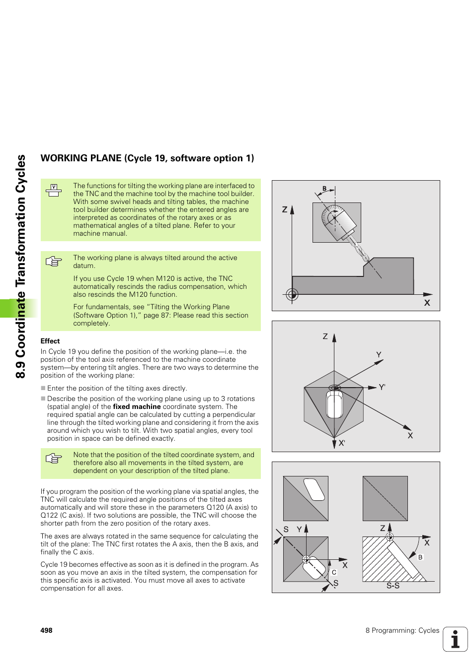Working plane (cycle 19, software option 1), 9 coor dinat e t ransf or mation cy cles | HEIDENHAIN iTNC 530 (340 49x-03) User Manual | Page 498 / 753