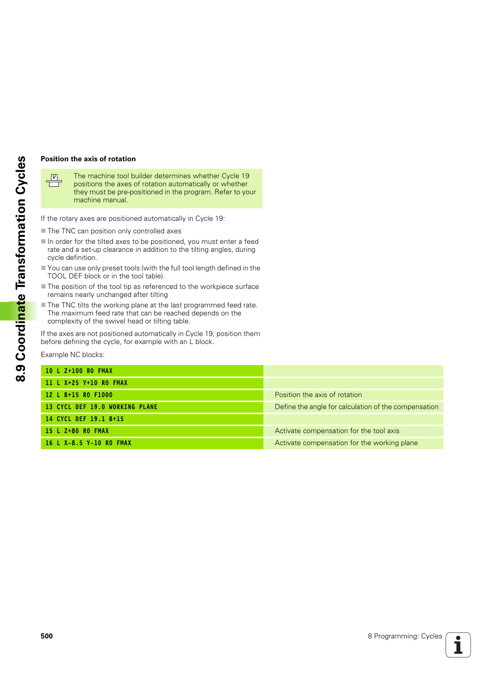 9 coor dinat e t ransf or mation cy cles | HEIDENHAIN iTNC 530 (340 49x-03) User Manual | Page 500 / 753