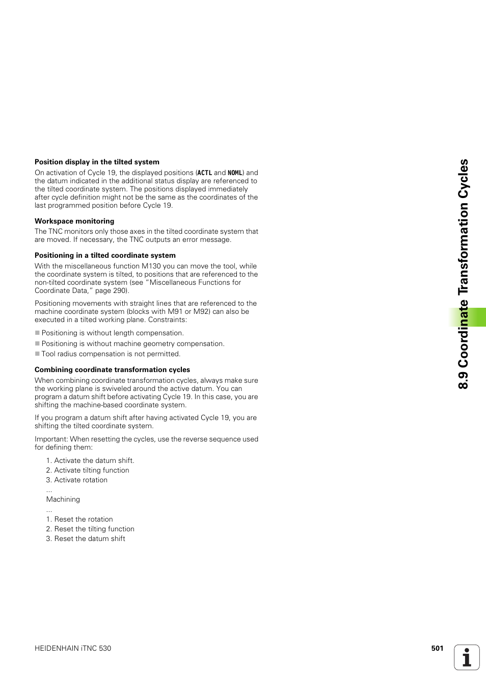 9 coor dinat e t ransf or mation cy cles | HEIDENHAIN iTNC 530 (340 49x-03) User Manual | Page 501 / 753