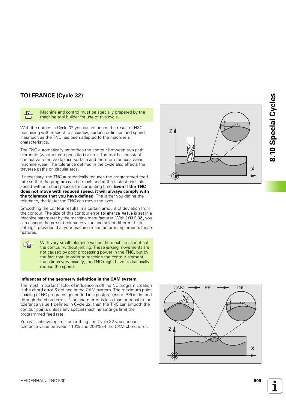 Tolerance (cycle 32), 1 0 special cy cles | HEIDENHAIN iTNC 530 (340 49x-03) User Manual | Page 509 / 753