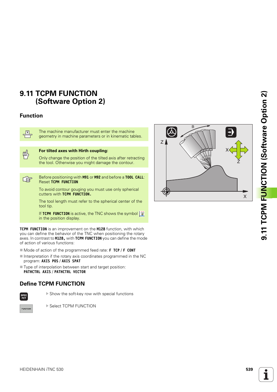 11 tcpm function (software option 2), Function, Define tcpm function | HEIDENHAIN iTNC 530 (340 49x-03) User Manual | Page 539 / 753