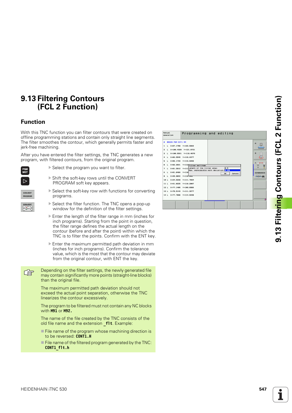 13 filtering contours (fcl 2 function), Function | HEIDENHAIN iTNC 530 (340 49x-03) User Manual | Page 547 / 753