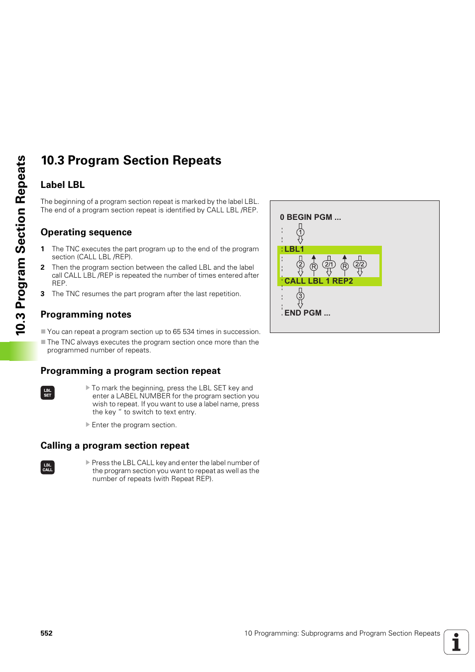 3 program section repeats, Label lbl, Operating sequence | Programming notes, Programming a program section repeat, Calling a program section repeat | HEIDENHAIN iTNC 530 (340 49x-03) User Manual | Page 552 / 753