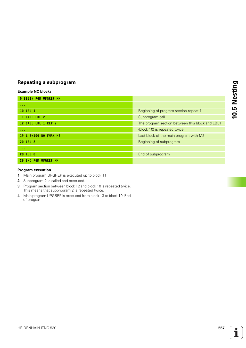 Repeating a subprogram, 10 .5 nesting | HEIDENHAIN iTNC 530 (340 49x-03) User Manual | Page 557 / 753
