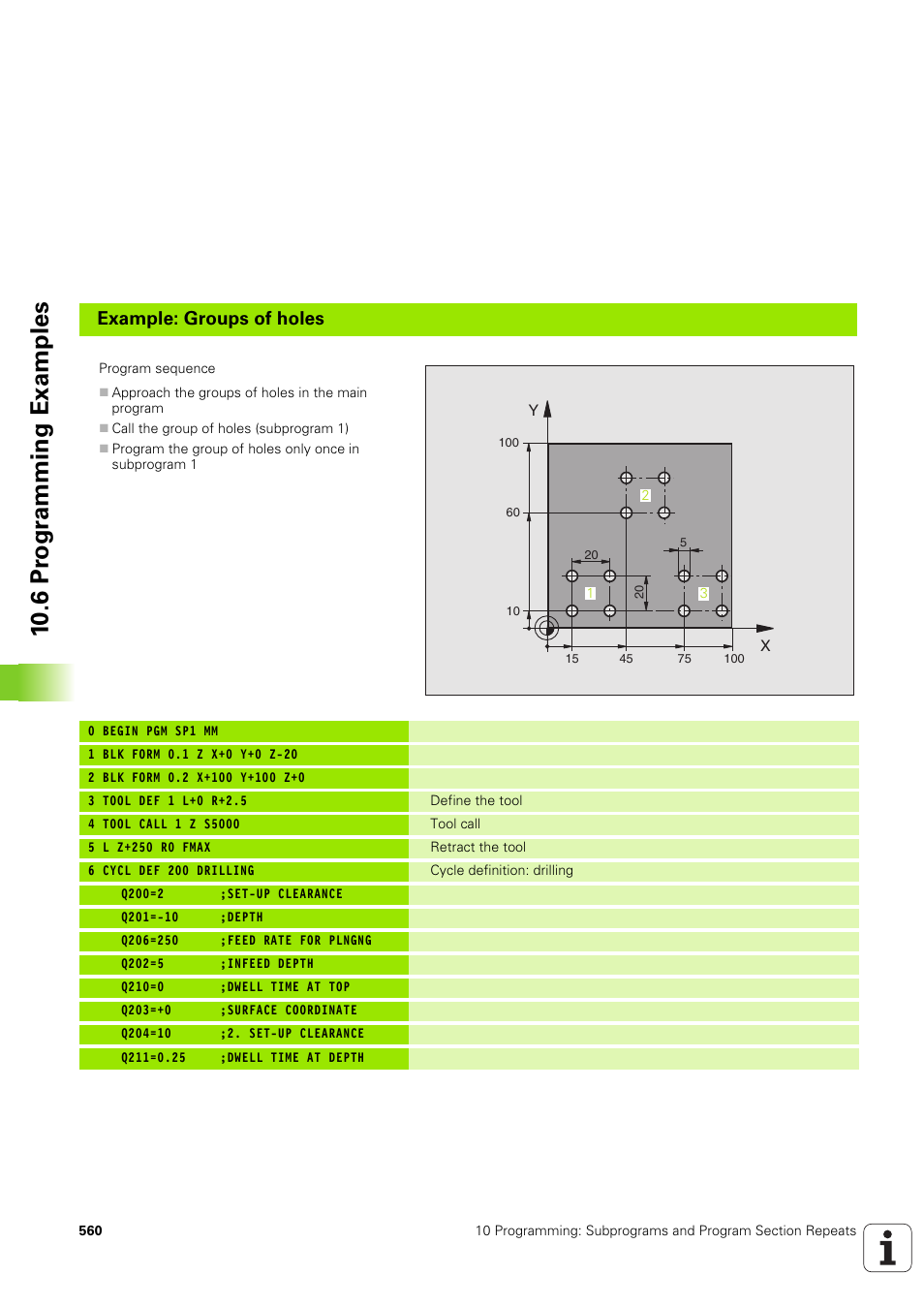 10 .6 pr ogr a mming examples, Example: groups of holes | HEIDENHAIN iTNC 530 (340 49x-03) User Manual | Page 560 / 753