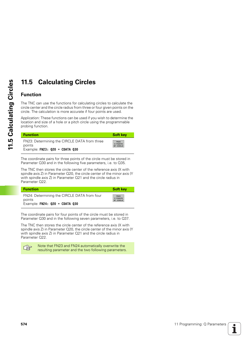 5 calculating circles, Function, 5 calculating cir c les 11.5 calculating circles | HEIDENHAIN iTNC 530 (340 49x-03) User Manual | Page 574 / 753