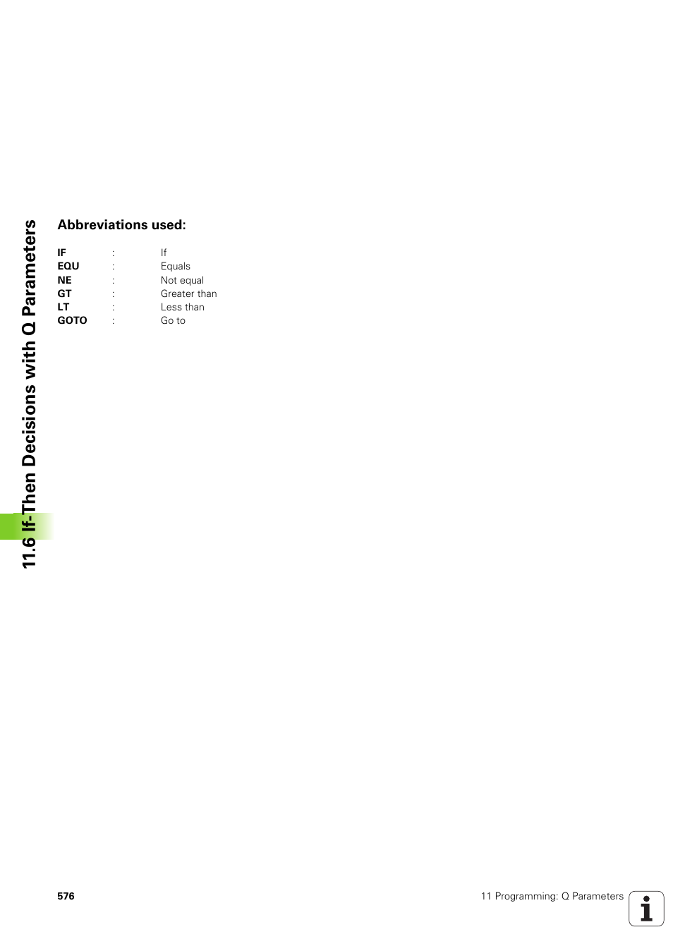 Abbreviations used, 6 if-then decisions with q p ar amet ers | HEIDENHAIN iTNC 530 (340 49x-03) User Manual | Page 576 / 753