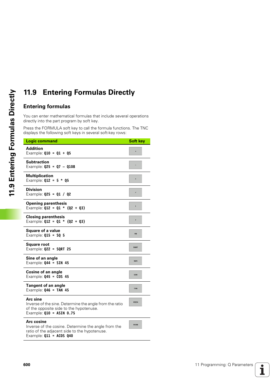 9 entering formulas directly, Entering formulas | HEIDENHAIN iTNC 530 (340 49x-03) User Manual | Page 600 / 753