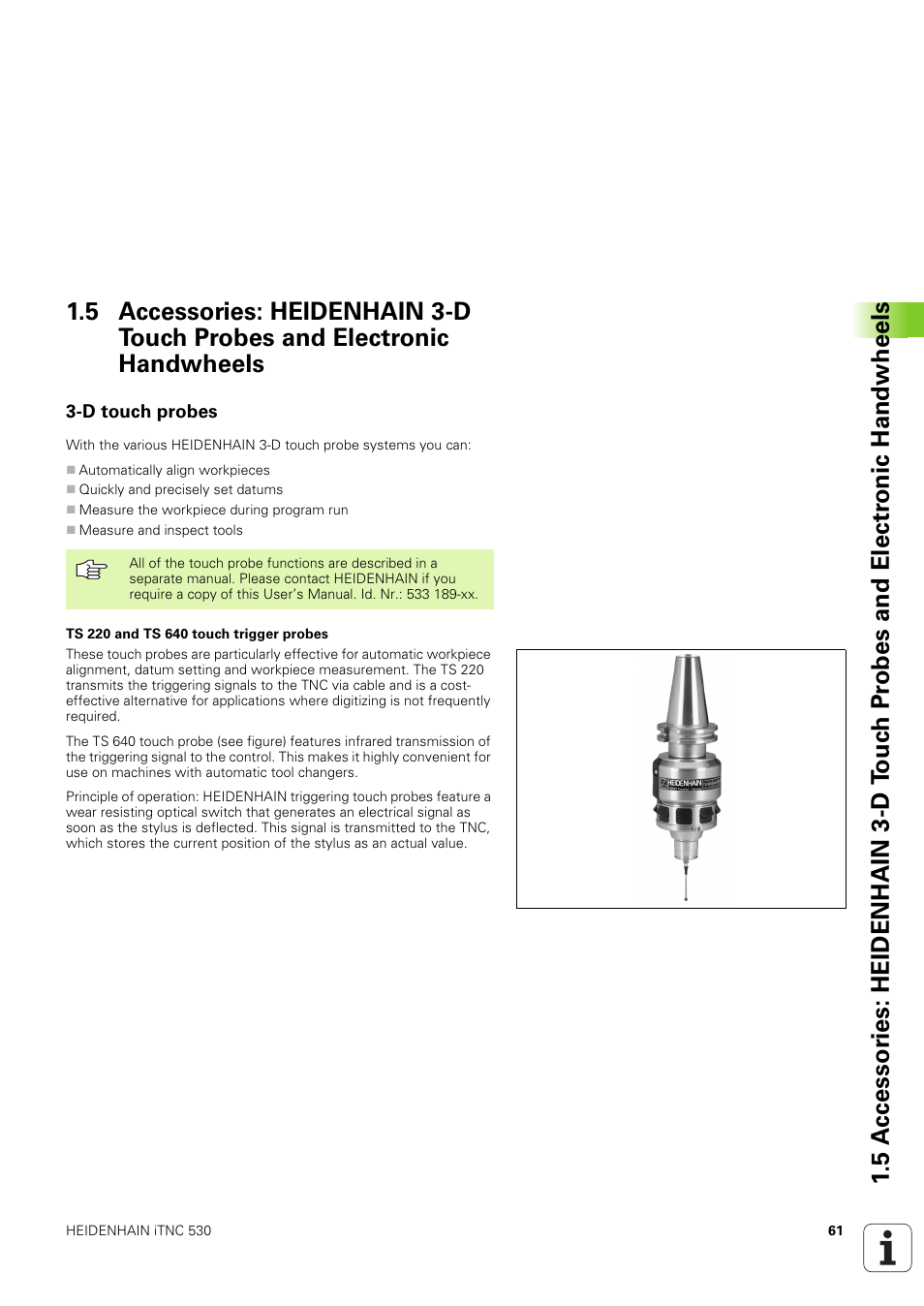 D touch probes | HEIDENHAIN iTNC 530 (340 49x-03) User Manual | Page 61 / 753