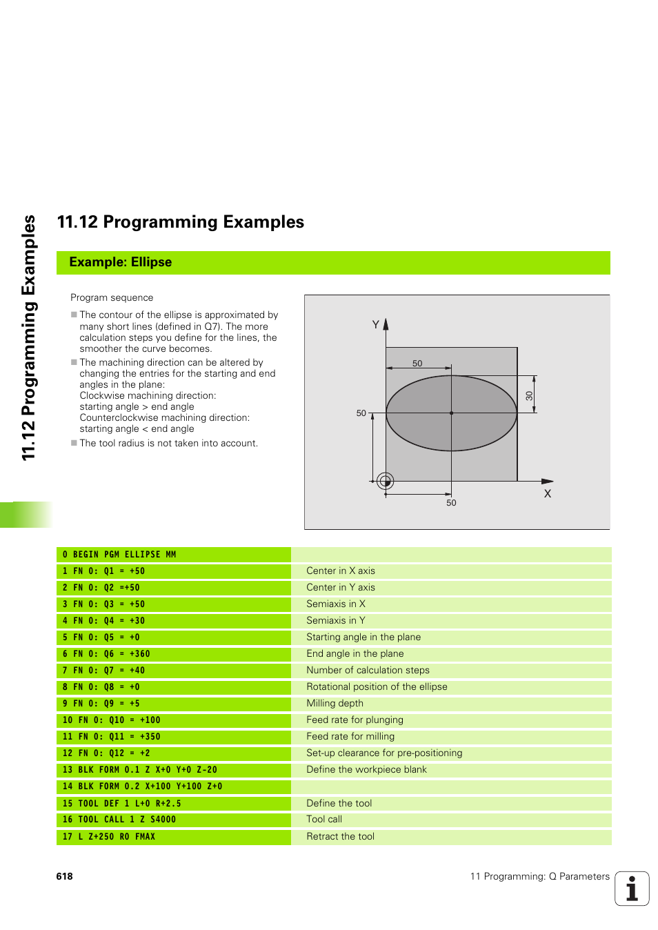 12 programming examples, Example: ellipse | HEIDENHAIN iTNC 530 (340 49x-03) User Manual | Page 618 / 753