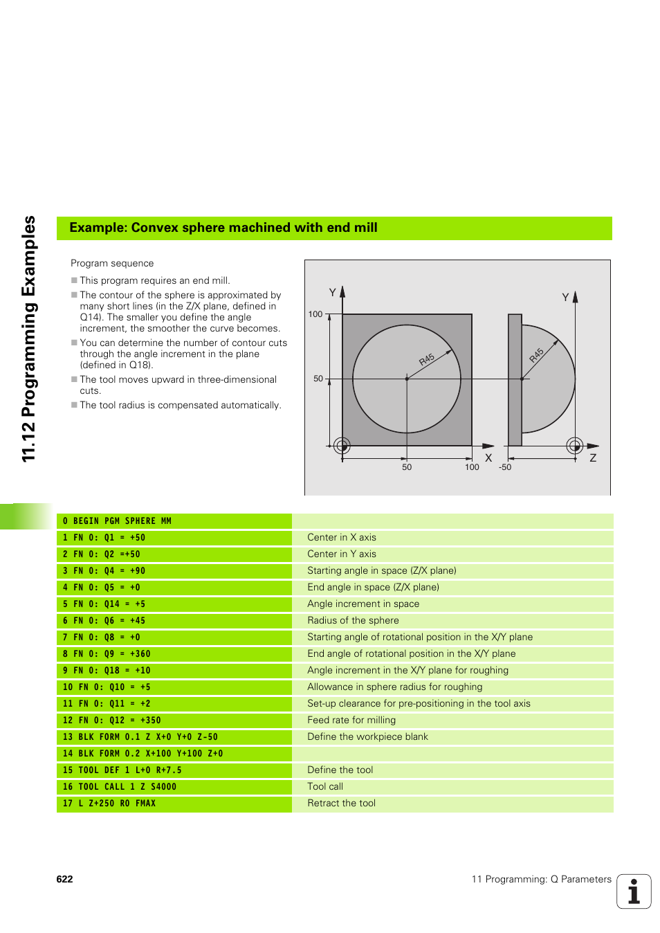 12 pr ogr a mming examples, Example: convex sphere machined with end mill | HEIDENHAIN iTNC 530 (340 49x-03) User Manual | Page 622 / 753