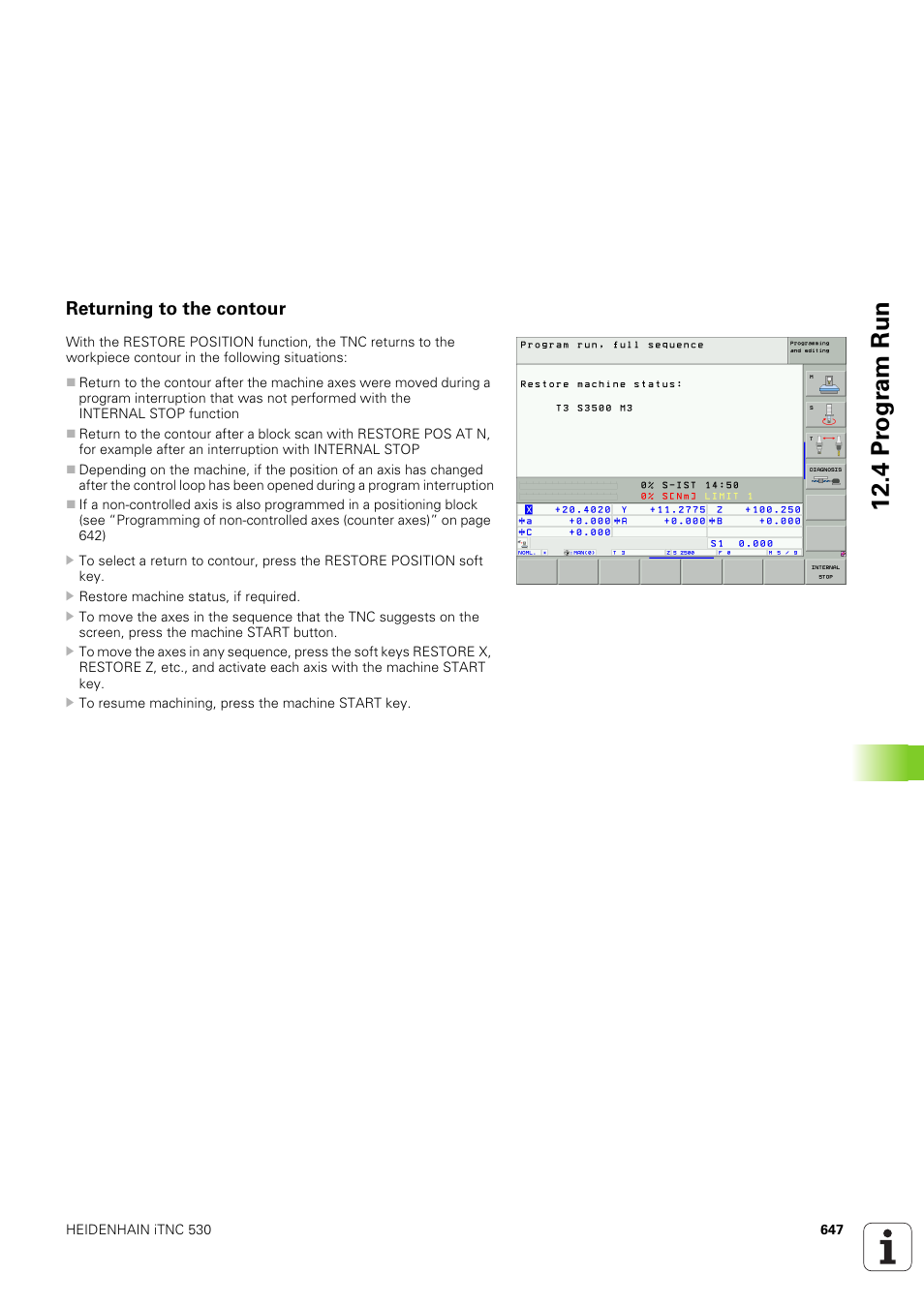 Returning to the contour, 4 pr ogr am run | HEIDENHAIN iTNC 530 (340 49x-03) User Manual | Page 647 / 753