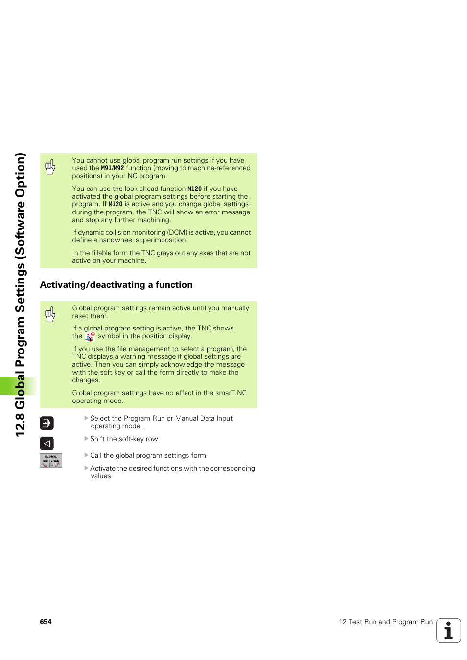 Activating/deactivating a function, 8 global pr ogr a m set tings (sof tw ar e option) | HEIDENHAIN iTNC 530 (340 49x-03) User Manual | Page 654 / 753