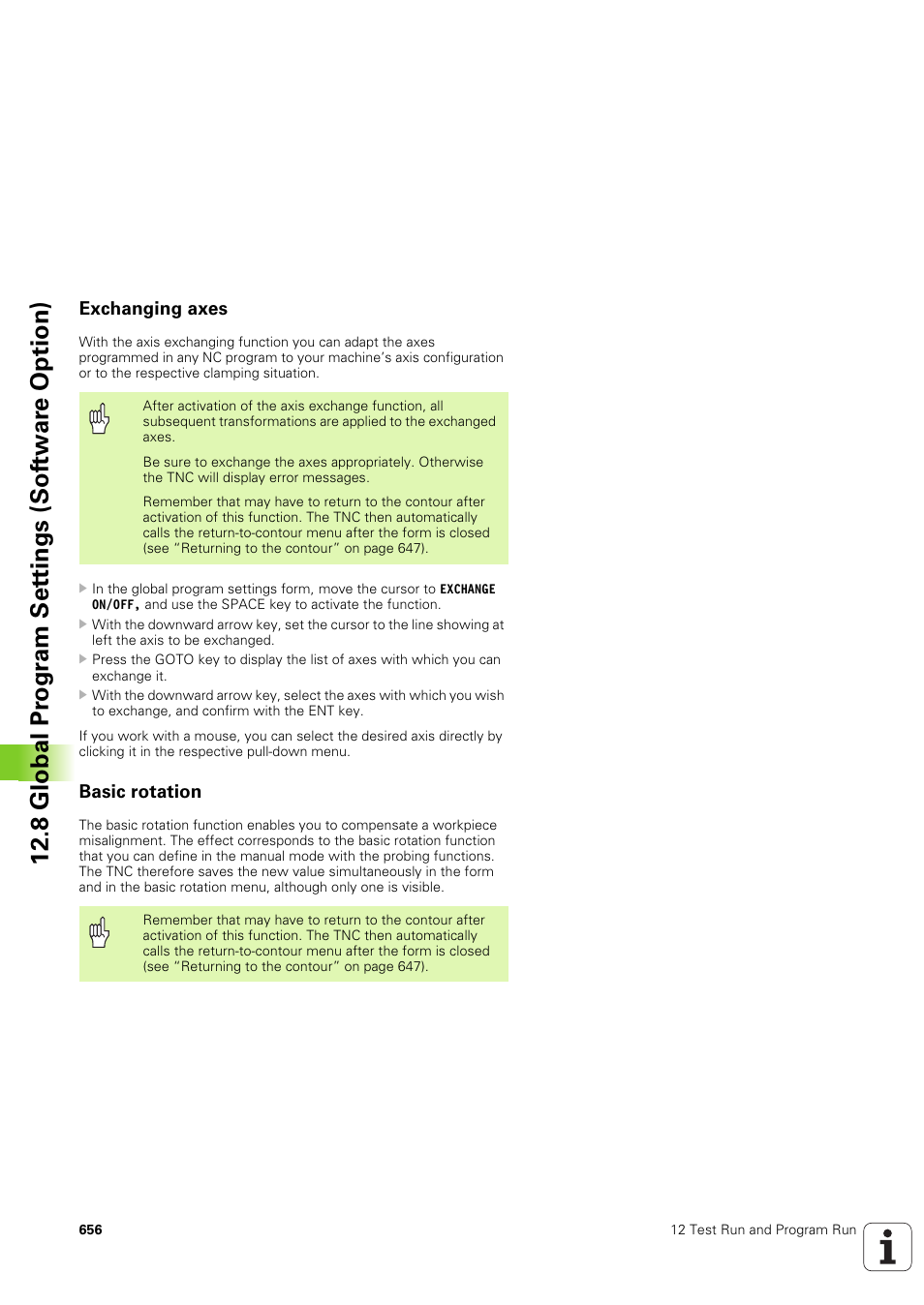 Exchanging axes, Basic rotation, 8 global pr ogr a m set tings (sof tw ar e option) | HEIDENHAIN iTNC 530 (340 49x-03) User Manual | Page 656 / 753