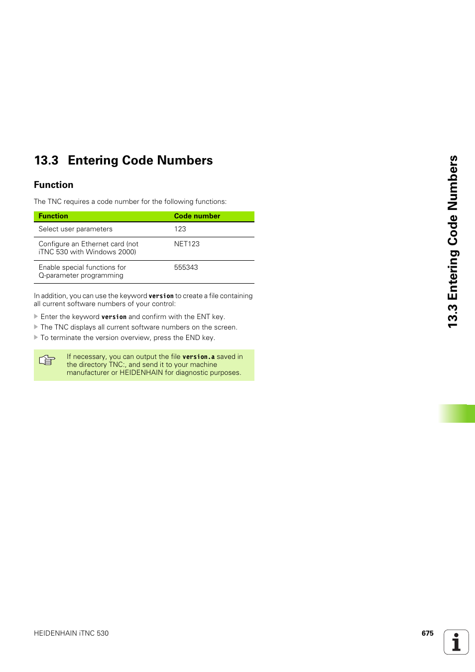 3 entering code numbers, Function | HEIDENHAIN iTNC 530 (340 49x-03) User Manual | Page 675 / 753