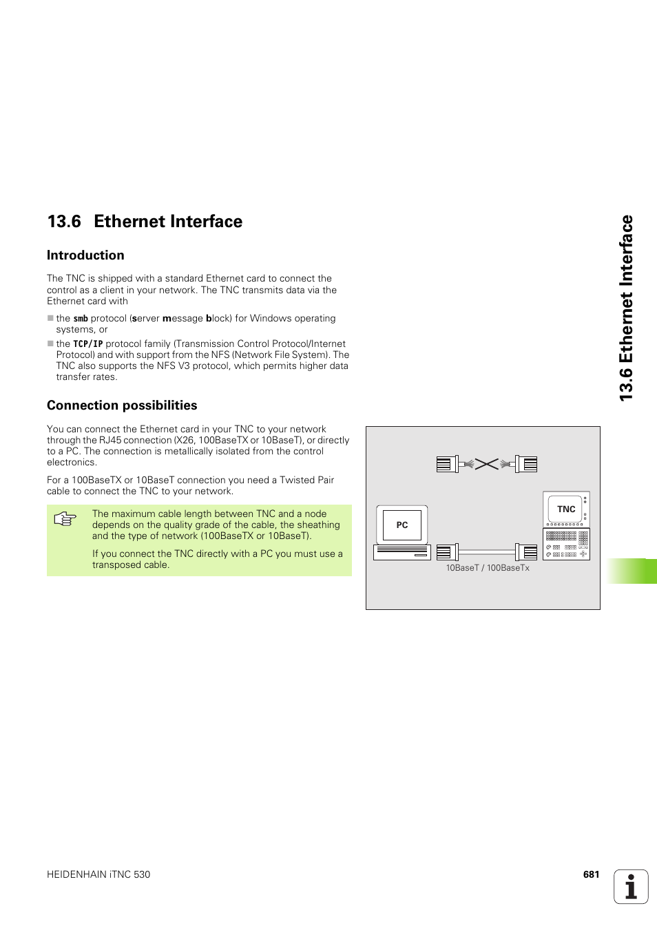6 ethernet interface, Introduction, Connection possibilities | 6 ether n et int e rf ace 13.6 ethernet interface | HEIDENHAIN iTNC 530 (340 49x-03) User Manual | Page 681 / 753