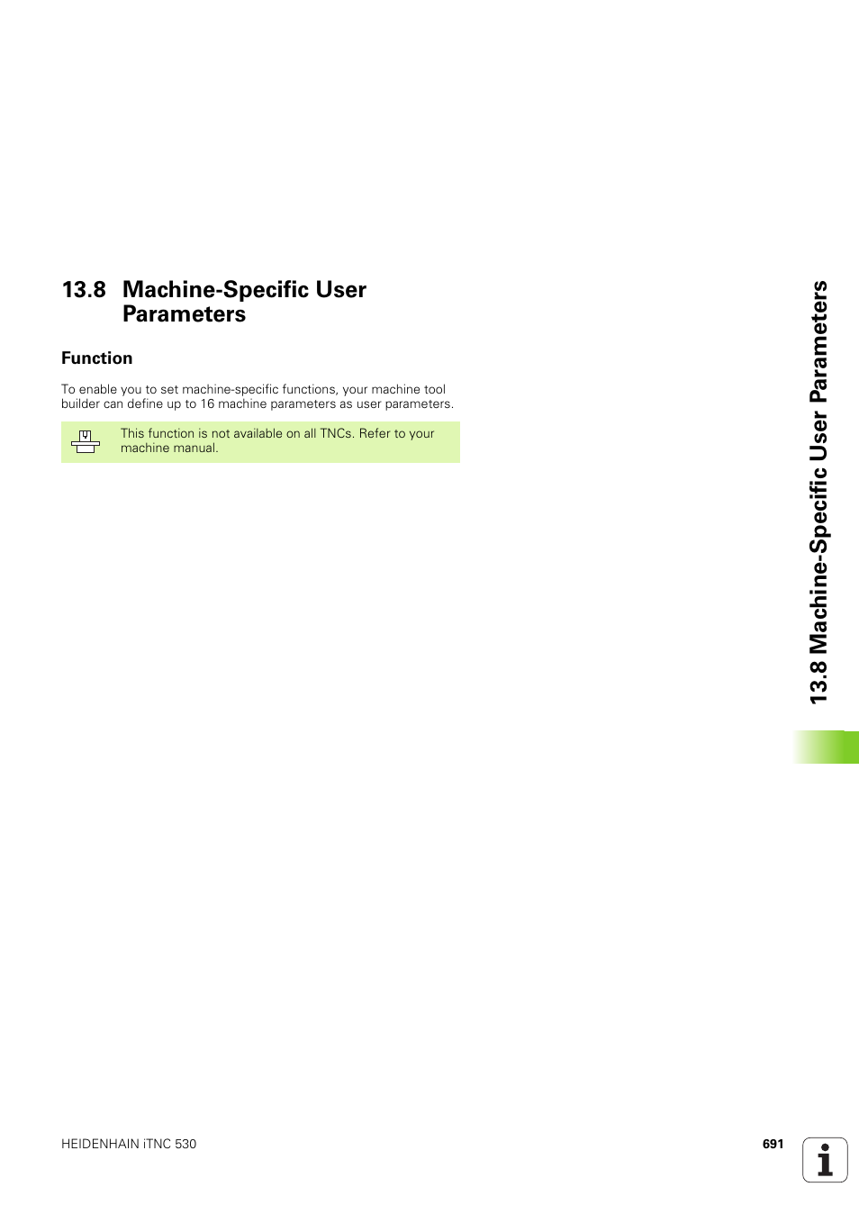8 machine-specific user parameters, Function | HEIDENHAIN iTNC 530 (340 49x-03) User Manual | Page 691 / 753