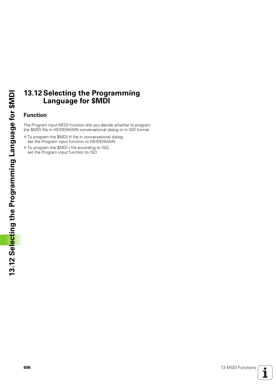 12 selecting the programming language for $mdi, Function | HEIDENHAIN iTNC 530 (340 49x-03) User Manual | Page 696 / 753