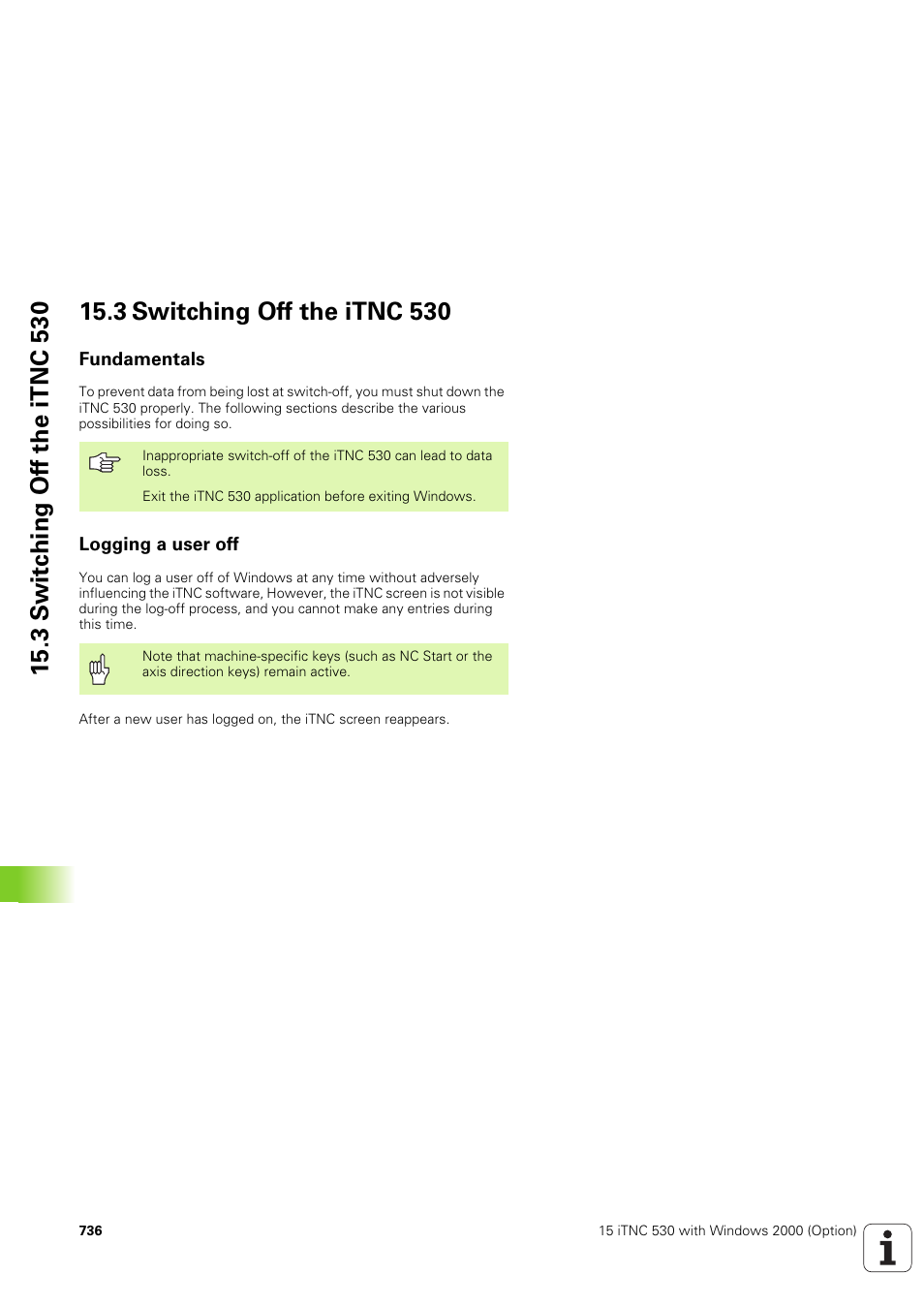 3 switching off the itnc 530, Fundamentals, Logging a user off | HEIDENHAIN iTNC 530 (340 49x-03) User Manual | Page 736 / 753