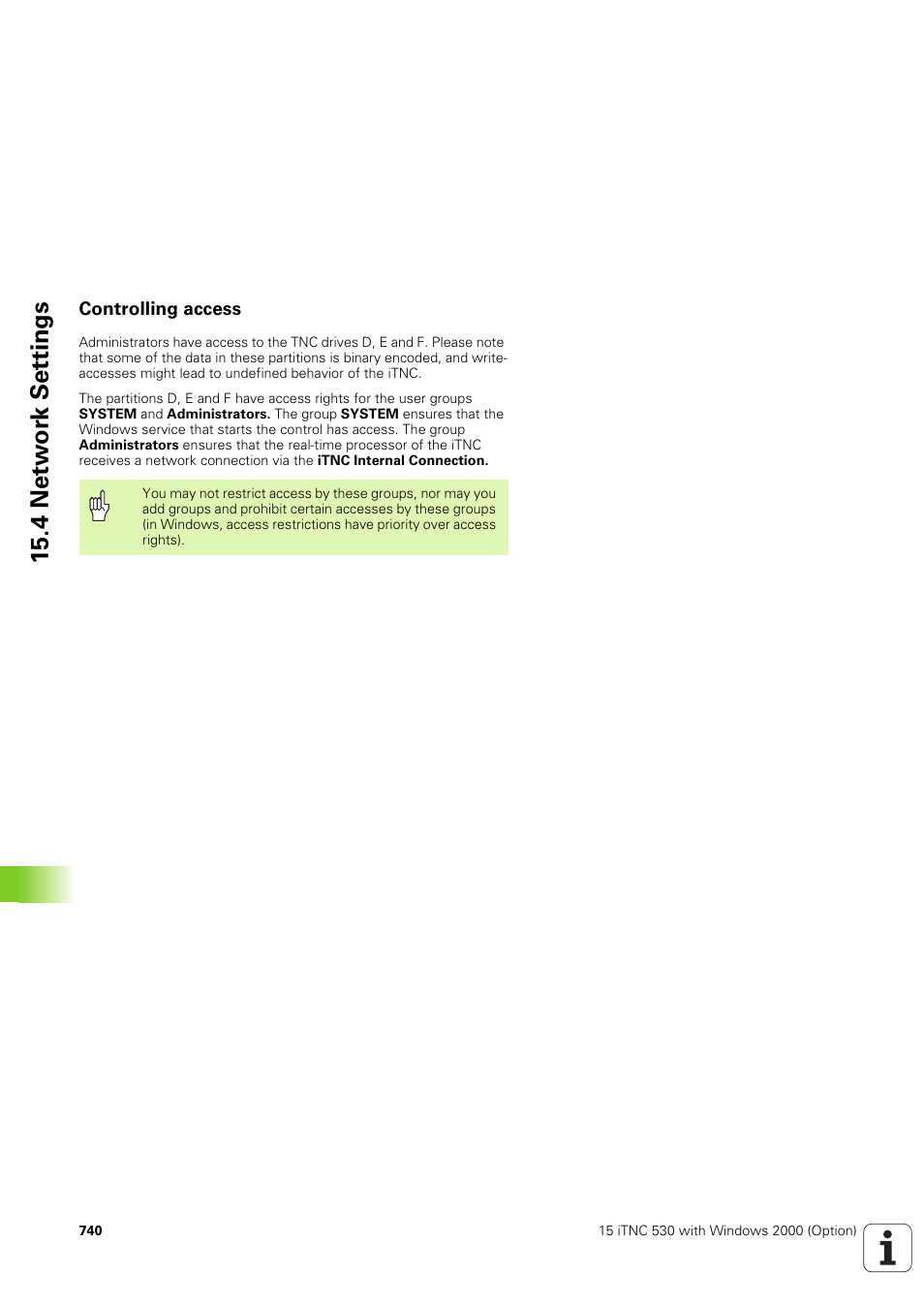 Controlling access, 4 netw or k set tings | HEIDENHAIN iTNC 530 (340 49x-03) User Manual | Page 740 / 753