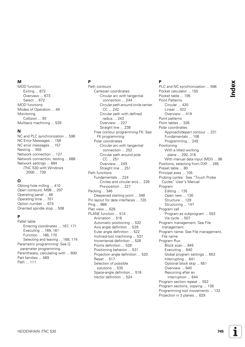 Index | HEIDENHAIN iTNC 530 (340 49x-03) User Manual | Page 745 / 753