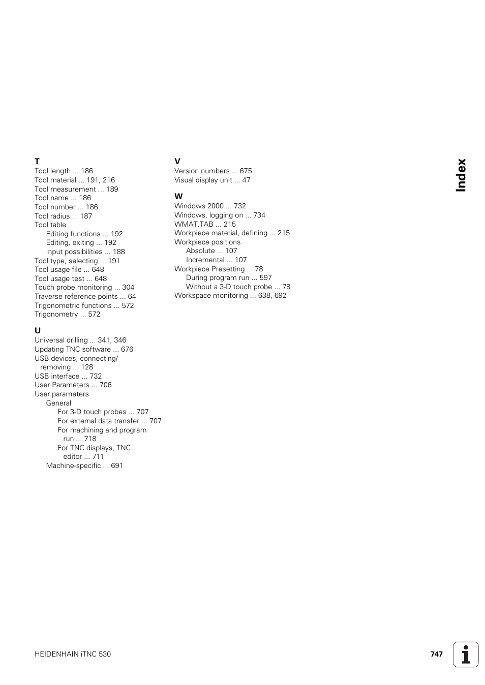 Index | HEIDENHAIN iTNC 530 (340 49x-03) User Manual | Page 747 / 753