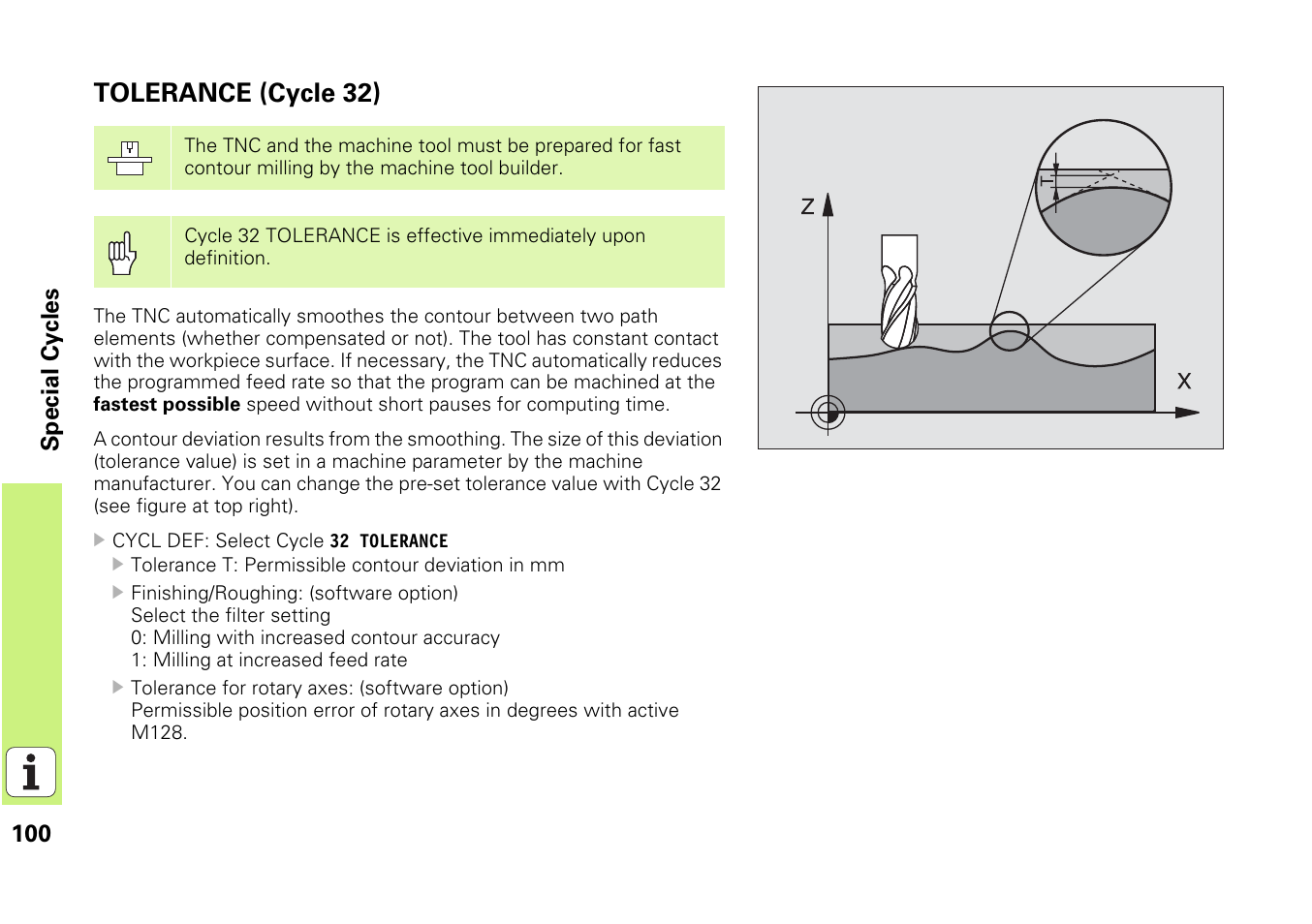 Tolerance (cycle 32) | HEIDENHAIN iTNC 530 (340 49x-03) Pilot User Manual | Page 100 / 126