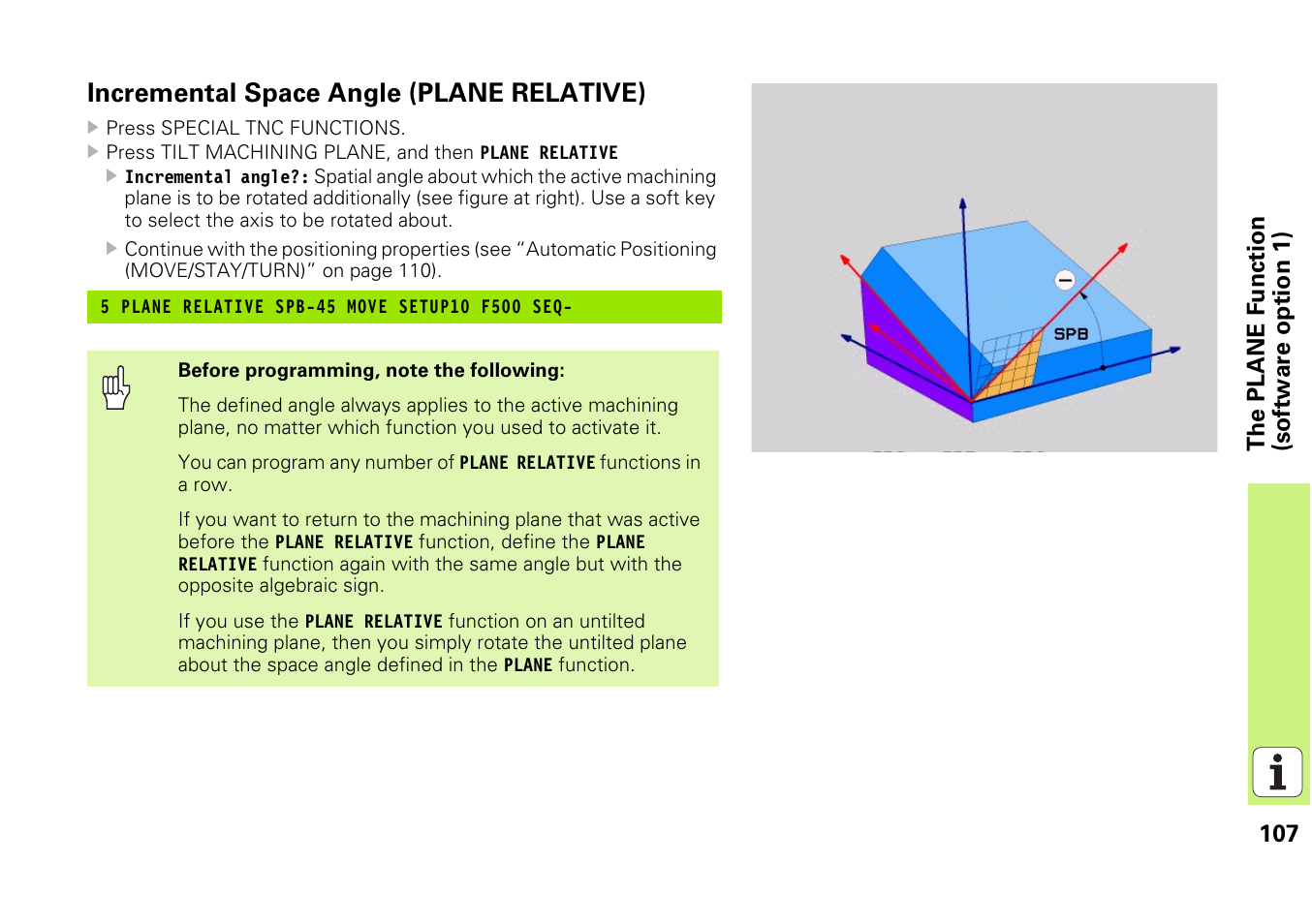 Incremental space angle (plane relative) | HEIDENHAIN iTNC 530 (340 49x-03) Pilot User Manual | Page 107 / 126