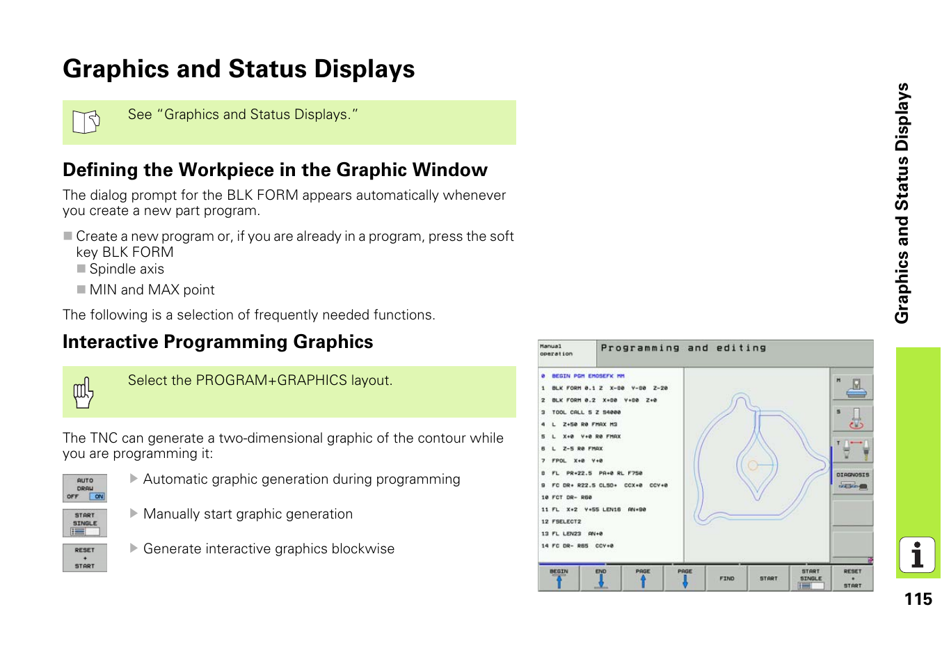 Graphics and status displays, Defining the workpiece in the graphic window, Interactive programming graphics | HEIDENHAIN iTNC 530 (340 49x-03) Pilot User Manual | Page 115 / 126
