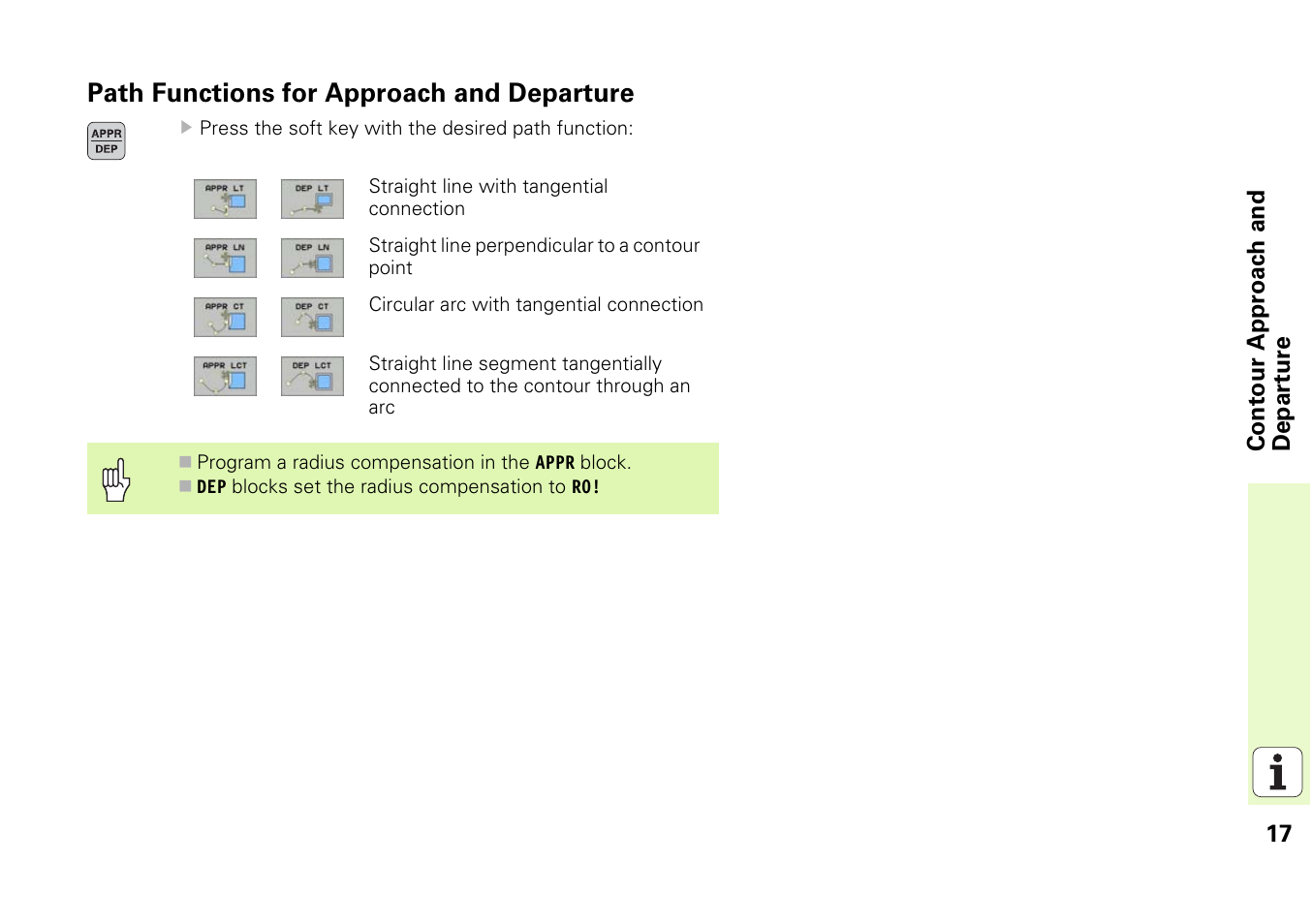 Path functions for approach and departure | HEIDENHAIN iTNC 530 (340 49x-03) Pilot User Manual | Page 17 / 126