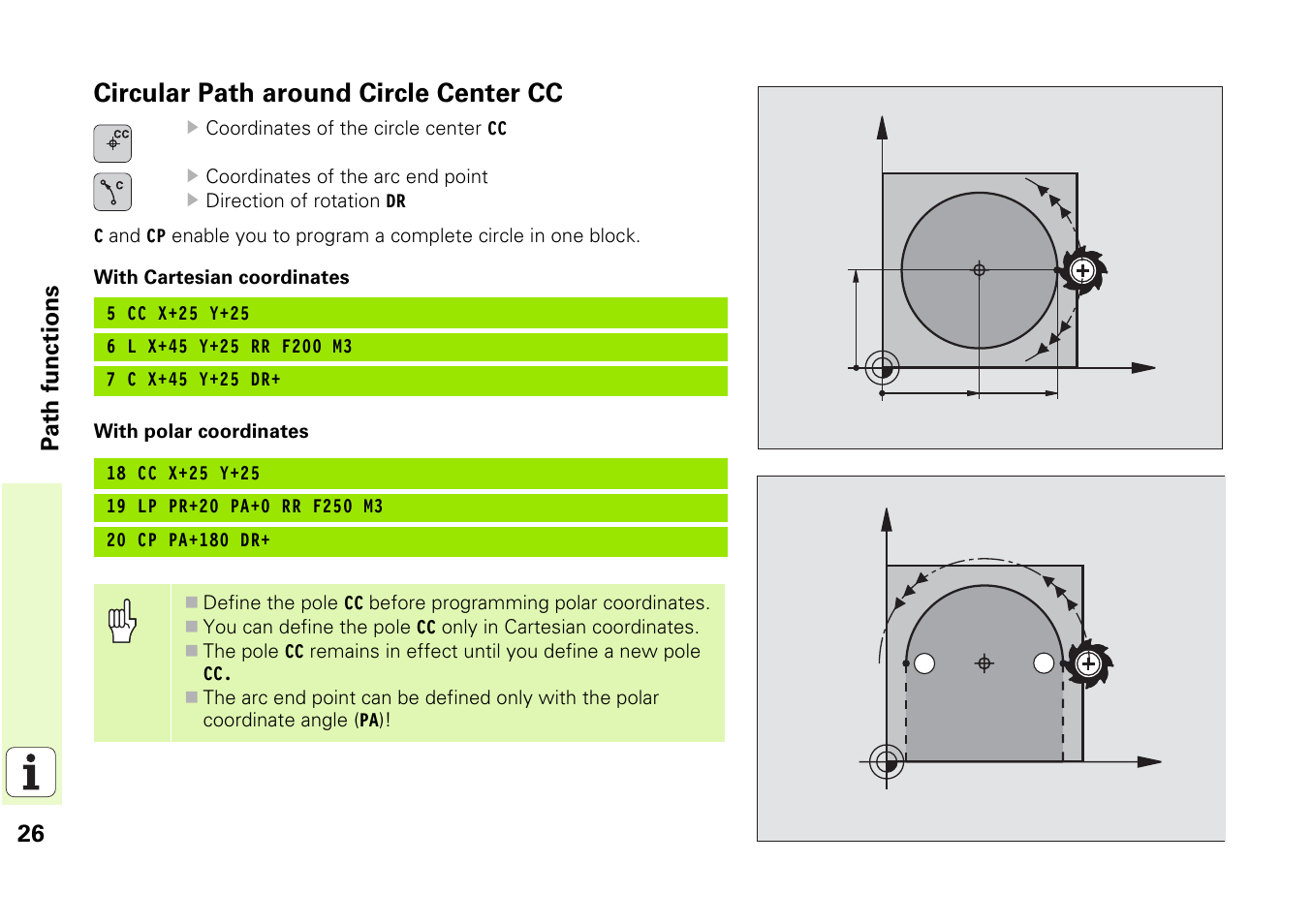 Circular path around circle center cc | HEIDENHAIN iTNC 530 (340 49x-03) Pilot User Manual | Page 26 / 126